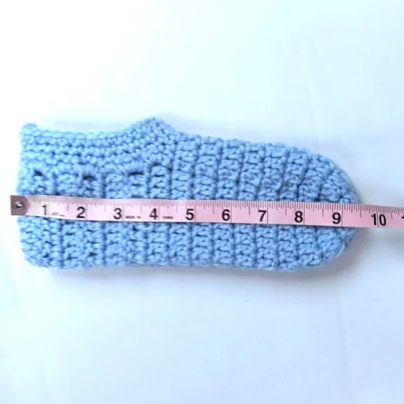 Hand Crocheted Blue Slipper Socks - Picture 2 of 4